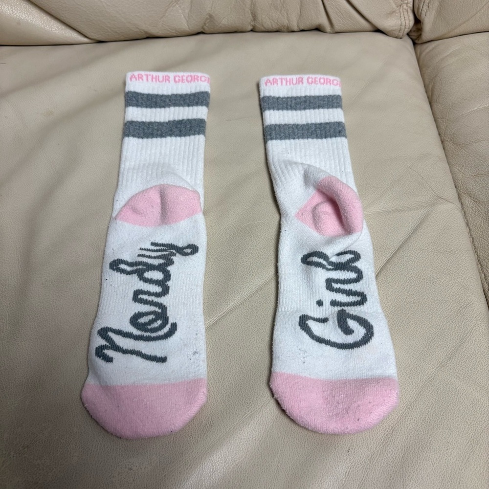 ARTHUR GEORGE Nordy Girl Pink Stripe White Crew Socks